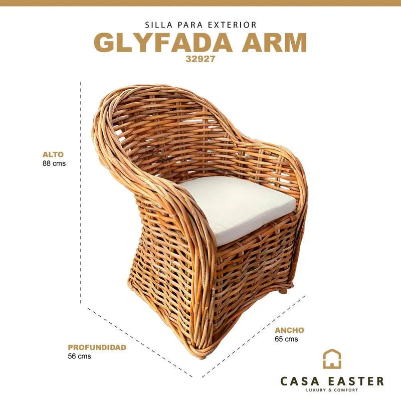 Cargue la imagen en el visor de la galería, Silla para Exterior e Interior de Rattan Color Natural GLYFADA-32937