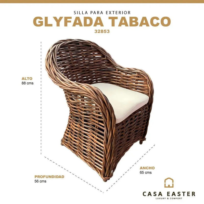 Cargue la imagen en el visor de la galería, Silla para Exterior e Interior de Rattan Color Tabaco- GLYFADA-32853