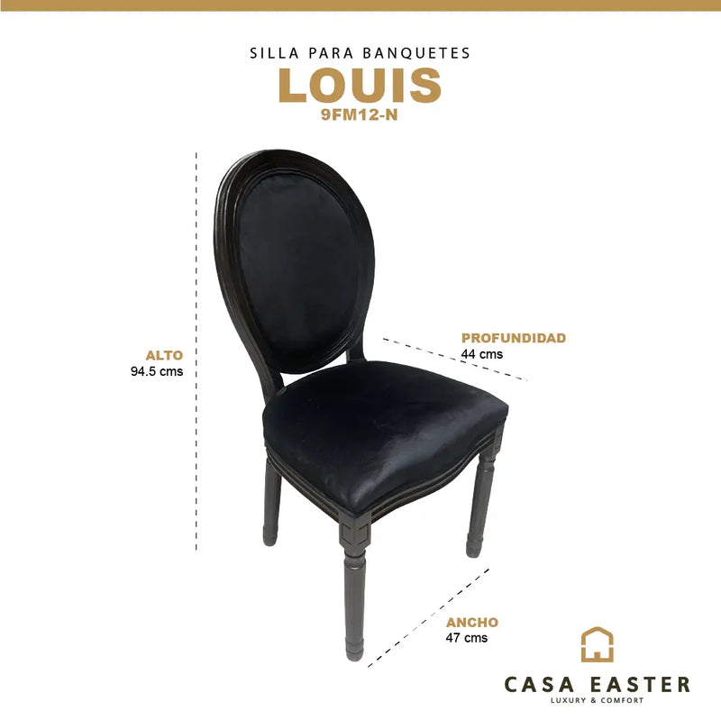 Cargue la imagen en el visor de la galería, Silla para Interior De Madera Color Negro LOUIS BANQUETE-9FM12-N