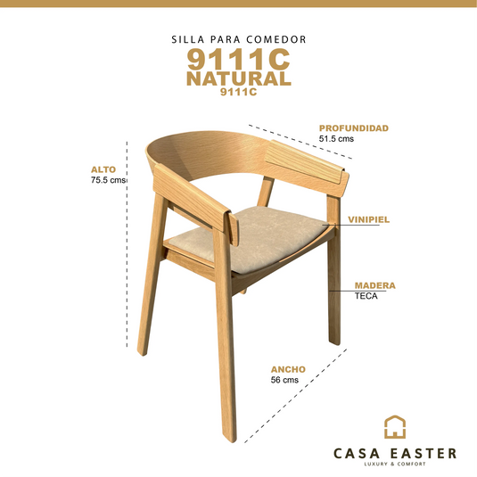 Silla para Interior de Madera color Natural - 9111C CasaEaster