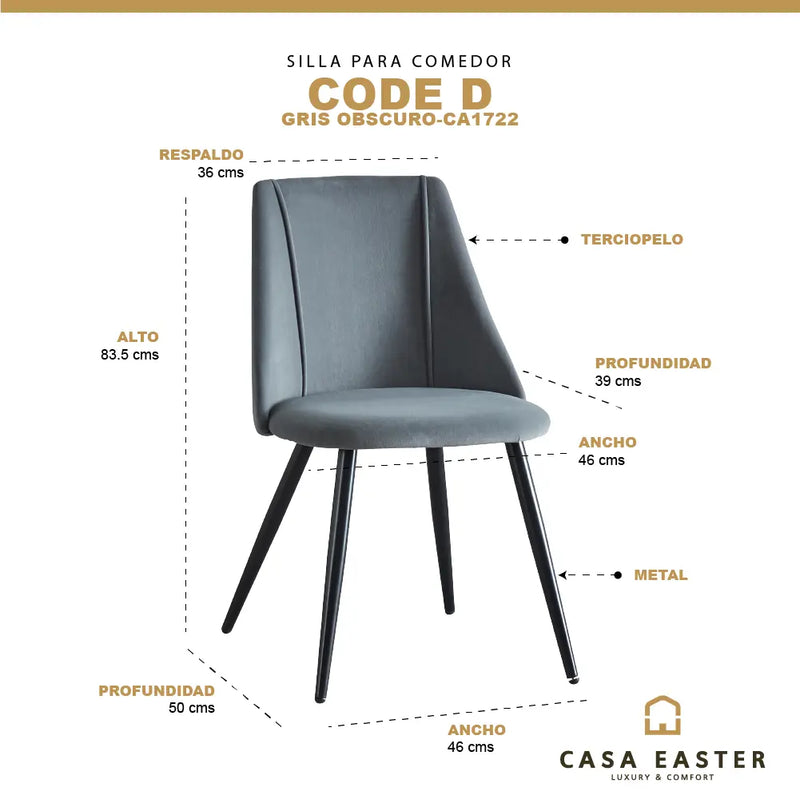 Cargue la imagen en el visor de la galería, Silla para interior Color Gris Oscuro CODE D- CA1722 CasaEaster