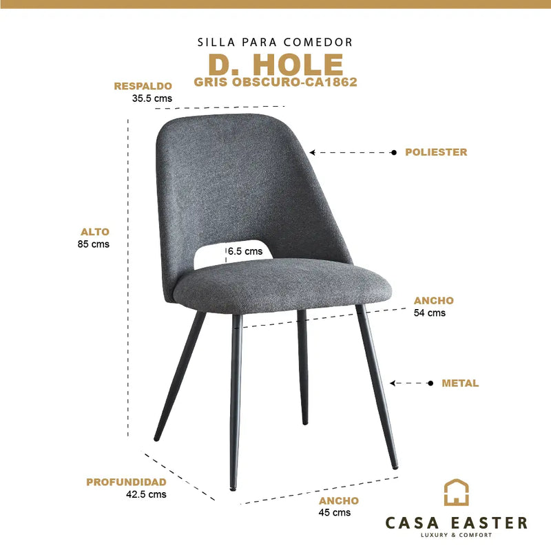Cargue la imagen en el visor de la galería, Silla para interior Color Gris Oscuro D HOLE-CA1862 CasaEaster