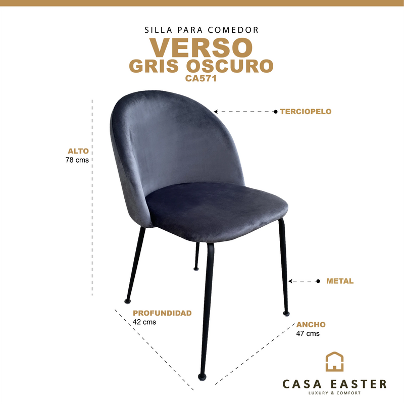Cargue la imagen en el visor de la galería, Silla para interior Color Gris Oscuro VERSO -CA571 CasaEaster