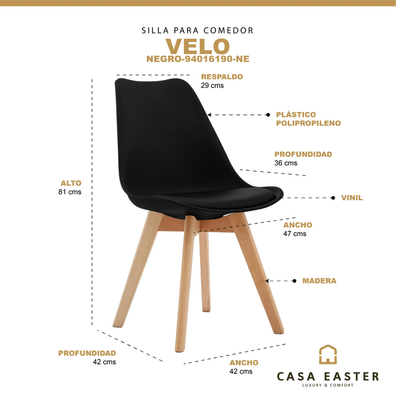 Cargue la imagen en el visor de la galería, Silla para interior Color Negro Velo-94016190-NE CasaEaster