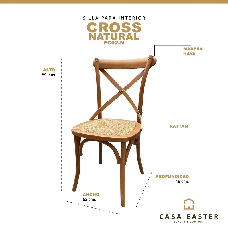 Cargue la imagen en el visor de la galería, Silla para interior de madera color natural Cross - FC02