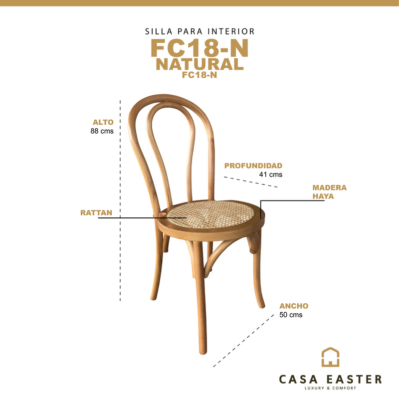 Cargue la imagen en el visor de la galería, Silla para interior de madera color natural FC18 -N -FC18-N CasaEaster
