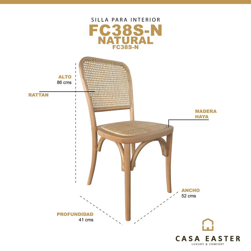 Cargue la imagen en el visor de la galería, Silla para interior de madera color natural FC38S-N - FC38S-N CasaEaster