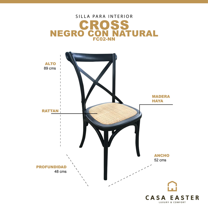 Cargue la imagen en el visor de la galería, Silla para interior de madera color negro con natural Cross-FC02-NN CasaEaster