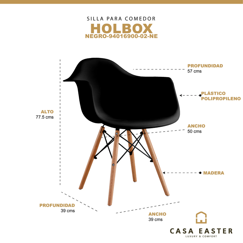 Cargue la imagen en el visor de la galería, Silla para interior y exterior Color negro HOLBOX-940161900-02-NE CasaEaster