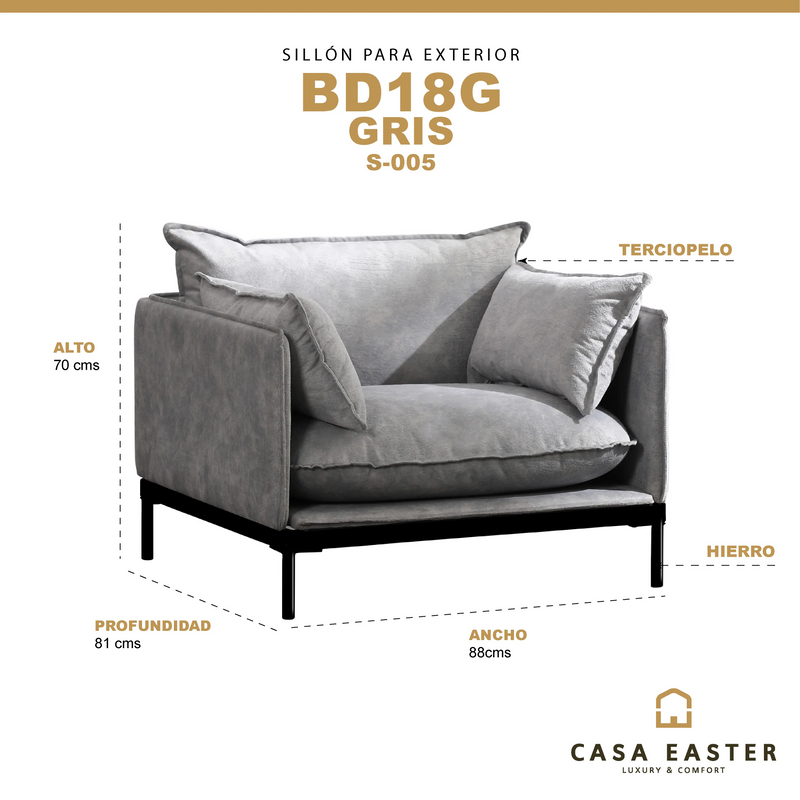 Cargue la imagen en el visor de la galería, Sillón Individual Color Gris - BD18G CasaEaster