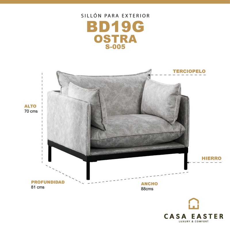Cargue la imagen en el visor de la galería, Sillón Individual Color Ostra - BD19G CasaEaster