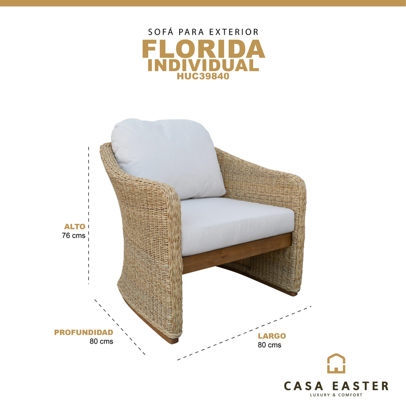 Cargue la imagen en el visor de la galería, Sillón Individual para interior y exterior de Rattan color Natural Florida-HUC39840 CasaEaster