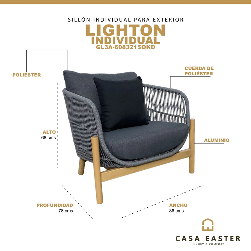 Cargue la imagen en el visor de la galería, Sillón Individual para interiory exterior color gris Lighton- GL3A-608321SQKD