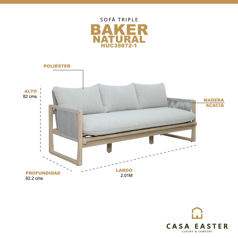 Cargue la imagen en el visor de la galería, Sillon Triple Baker Gris Claro - HUC39872-1 CasaEaster