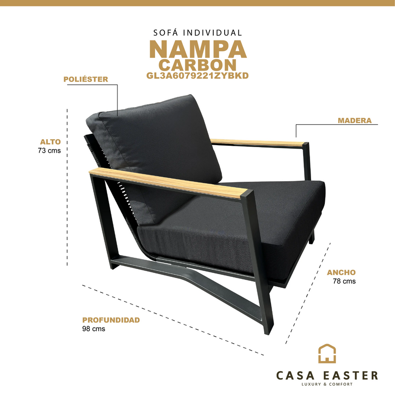 Cargue la imagen en el visor de la galería, Sillon individual Nampa Color Carbon - GL3A6079221ZYBKD CasaEaster