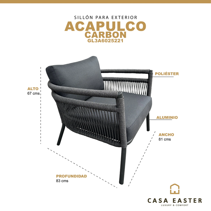 Cargue la imagen en el visor de la galería, Sillon individual color Carbon Acapulco - GL3A6025221 CasaEaster