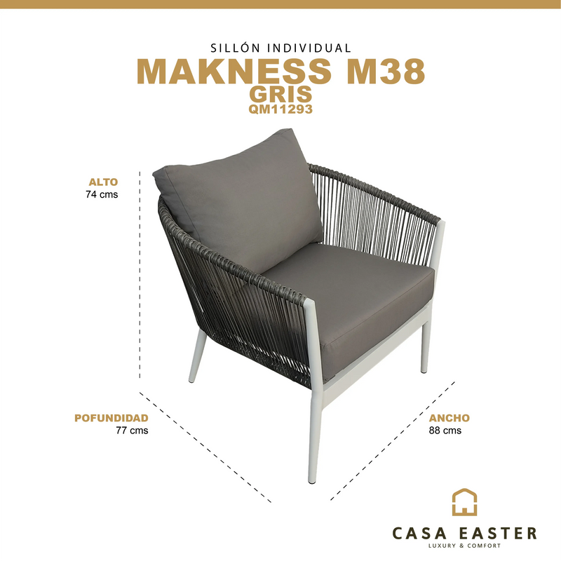 Cargue la imagen en el visor de la galería, Sillón individual entretejido de aluminio Makness M38-Gris QM11293