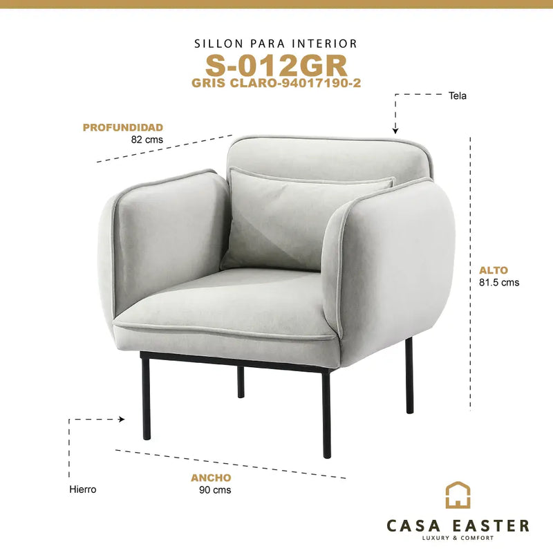 Cargue la imagen en el visor de la galería, Sillon para Interior Color Gris Claro S-012GR -94017190-2 CasaEaster