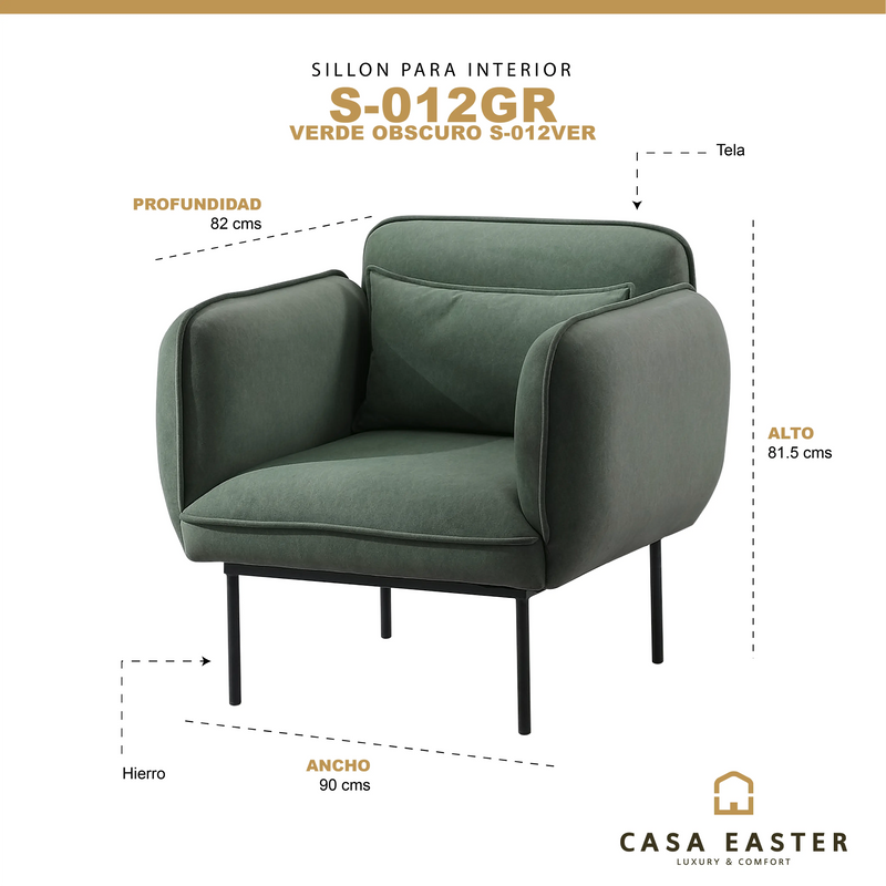 Cargue la imagen en el visor de la galería, Sillon para Interior Color Verde Obscuro S-012VER-94017190-3 CasaEaster