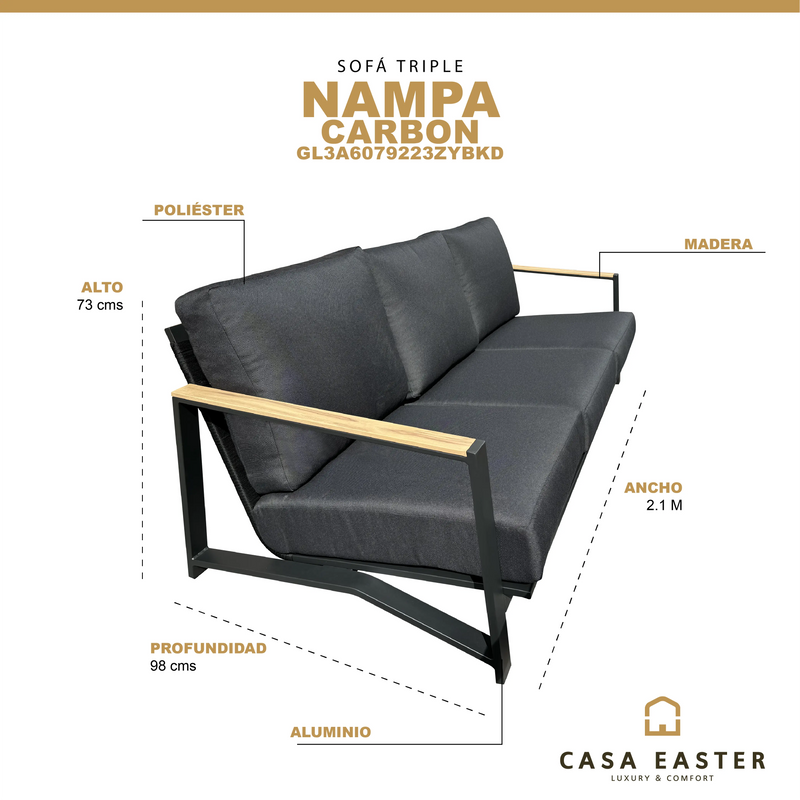 Cargue la imagen en el visor de la galería, Sillon triple Nampa Color Carbon - GL3A6079223ZYBKD CasaEaster