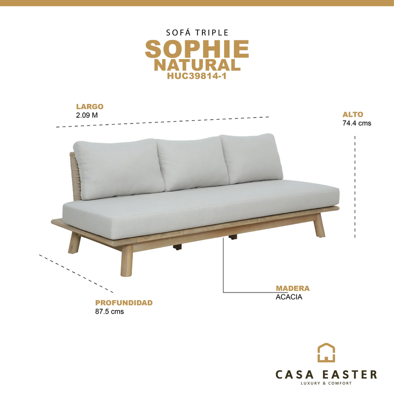 Cargue la imagen en el visor de la galería, Sofá de Madera SOPHIE TRIPLE - HUC39814-1 CasaEaster