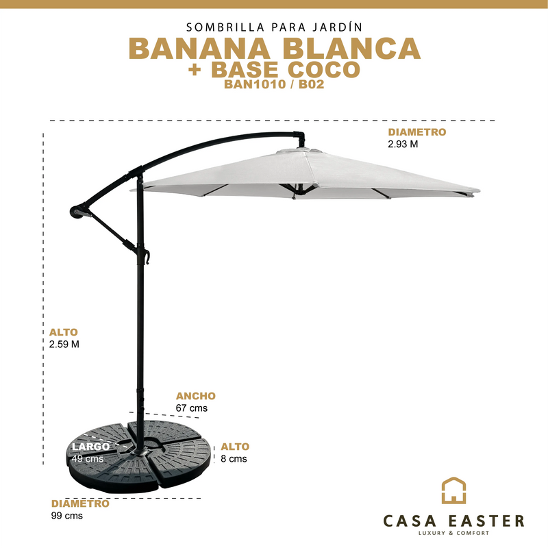 Cargue la imagen en el visor de la galería, Sombrilla Banana color Blanco + base Coco CasaEaster