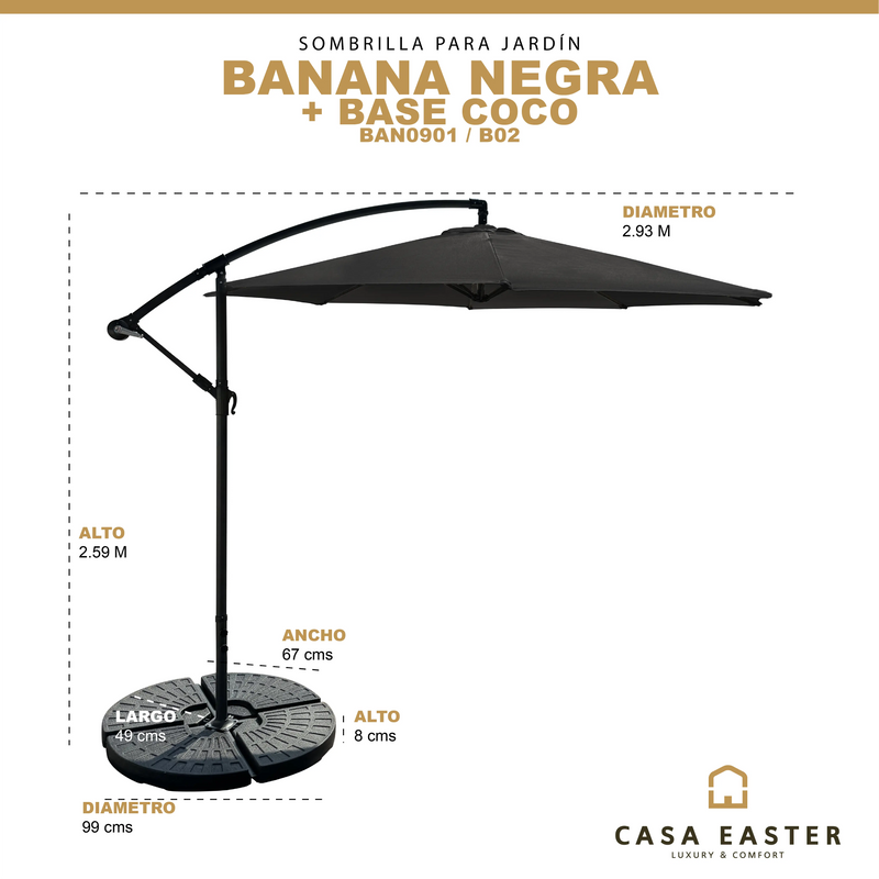 Cargue la imagen en el visor de la galería, Sombrilla Banana color Negro + base Coco CasaEaster