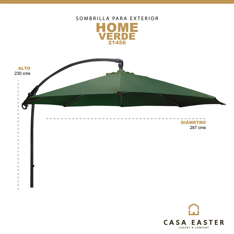 Cargue la imagen en el visor de la galería, Sombrilla Lateral para Exterior o Interior Color Verde- HOME-21456 CasaEaster