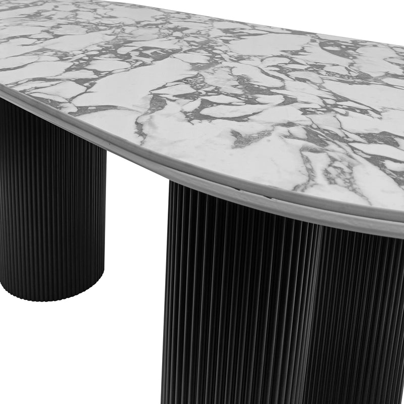 Cargue la imagen en el visor de la galería, Mesa de Comedor 1.8 M color Blanco/ negro marmoleada Tropicalito - WB0118-WH-BL
