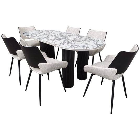 Comedor Tropicalito 1.8 M  blanco&negro + 6 sillas JY6286XT beige