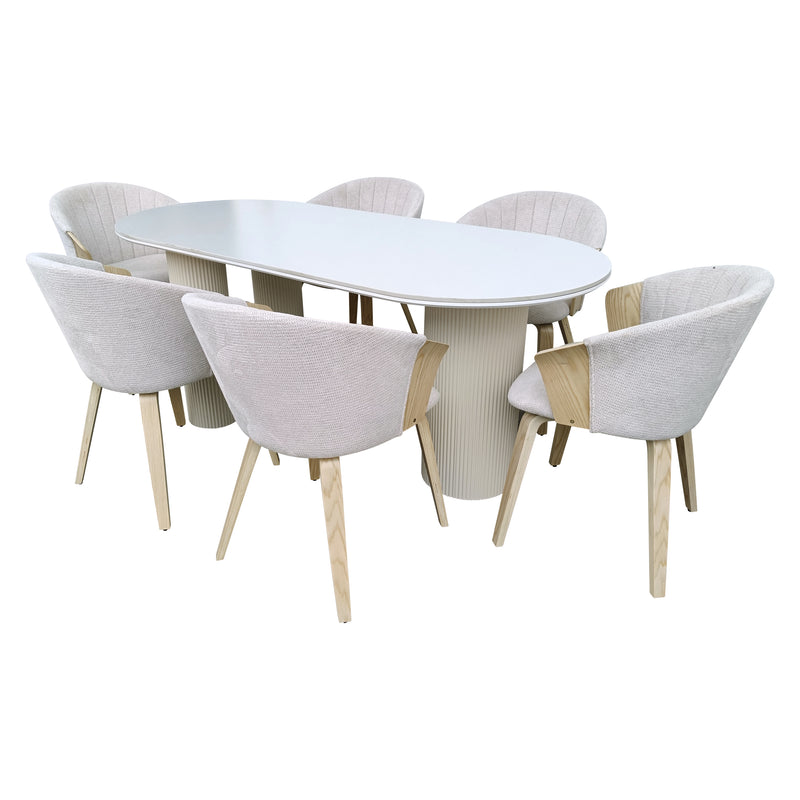 Cargue la imagen en el visor de la galería, Comedor Tropicalito color beige 1.8 M + 6 sillas Aragon JY6181XM2-BE
