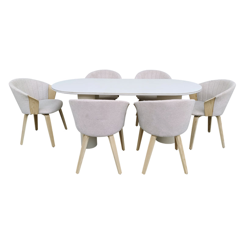 Cargue la imagen en el visor de la galería, Comedor Tropicalito color beige 1.8 M + 6 sillas Aragon JY6181XM2-BE