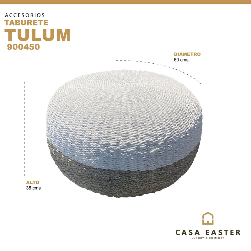 Cargue la imagen en el visor de la galería, Taburete Tejido de Decoiracion Interior & Exterior Tulum Natural&Blanco -900450