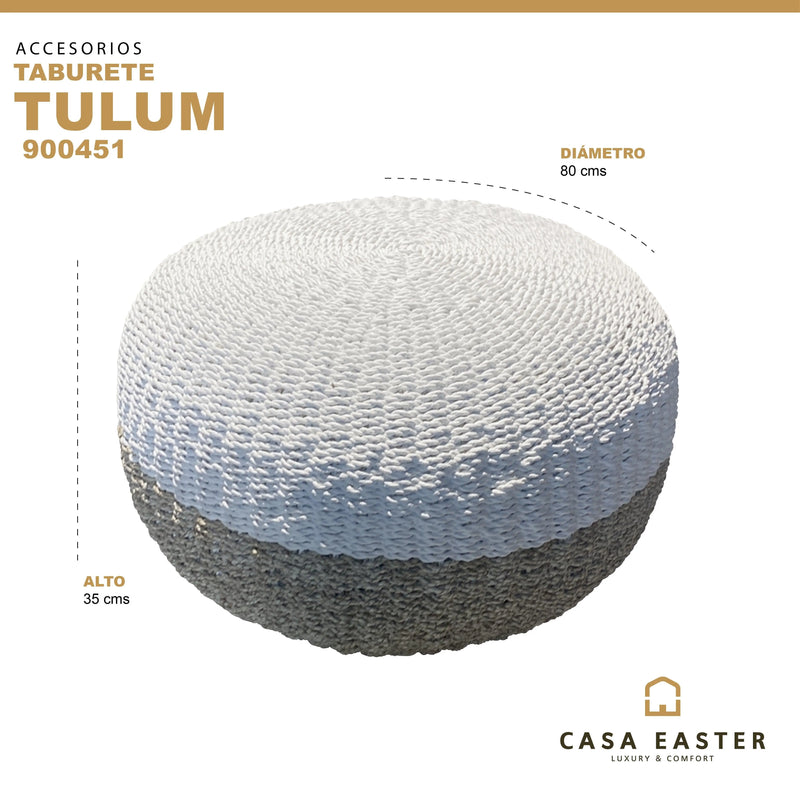 Cargue la imagen en el visor de la galería, Taburete Tejido de Decoiracion Interior & Exterior Tulum Natural&Blanco -900451