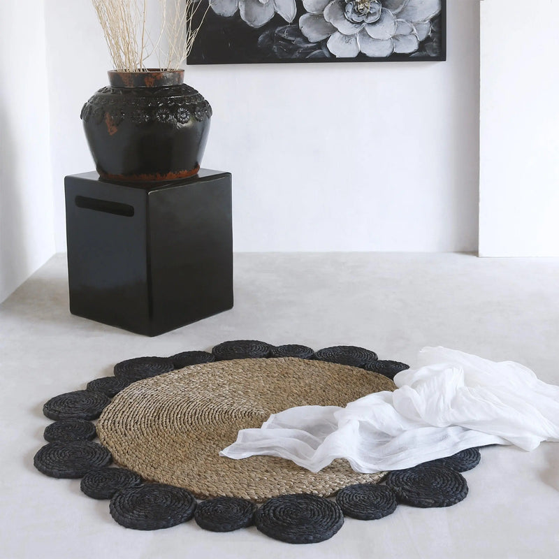 Cargue la imagen en el visor de la galería, Tapete Rumbai Decorativo Tejido Color Natural&Negra -305190