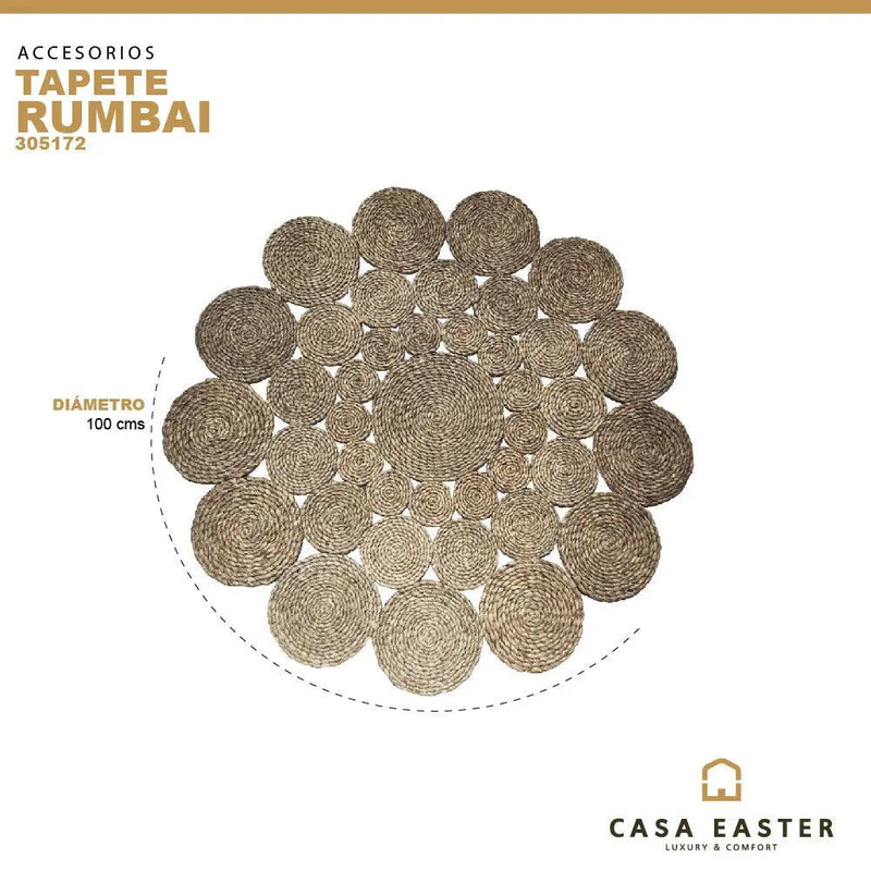 Cargue la imagen en el visor de la galería, Tapete Rumbai Decorativo Tejido Flor Color Natural -305172