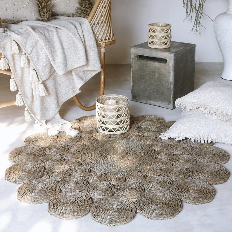 Cargue la imagen en el visor de la galería, Tapete Rumbai Decorativo Tejido Flor Color Natural -305172