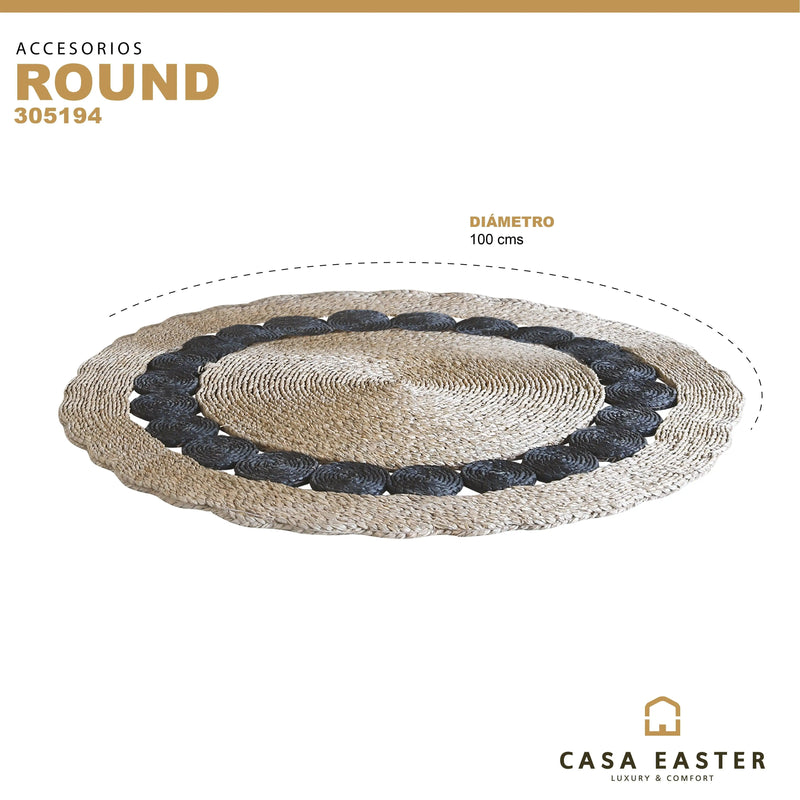 Cargue la imagen en el visor de la galería, Tapete Rumbai en circulo Decorativo Tejido Color Natura&Negra -305194