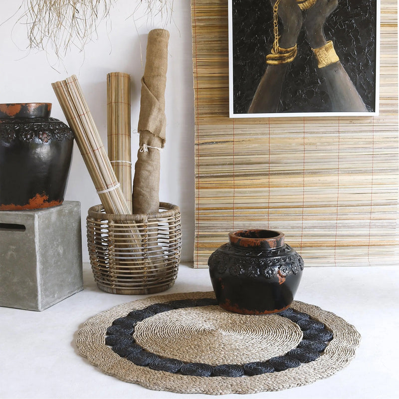 Cargue la imagen en el visor de la galería, Tapete Rumbai en circulo Decorativo Tejido Color Natura&Negra -305194