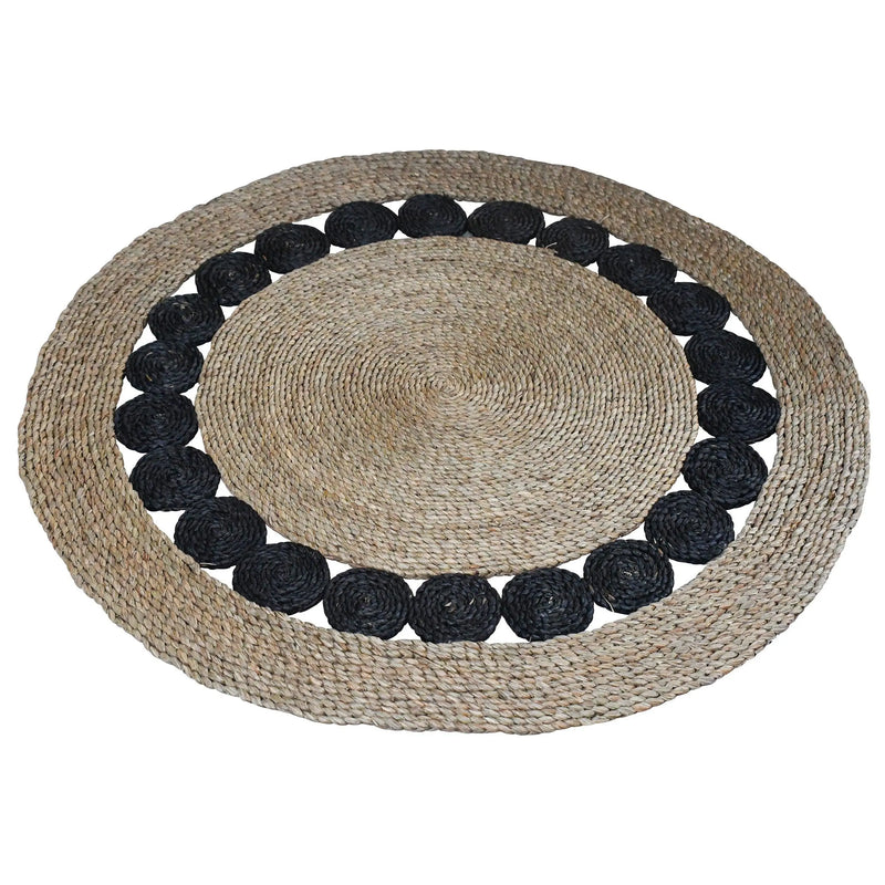Cargue la imagen en el visor de la galería, Tapete Rumbai en circulo Decorativo Tejido Color Natura&Negra -305194