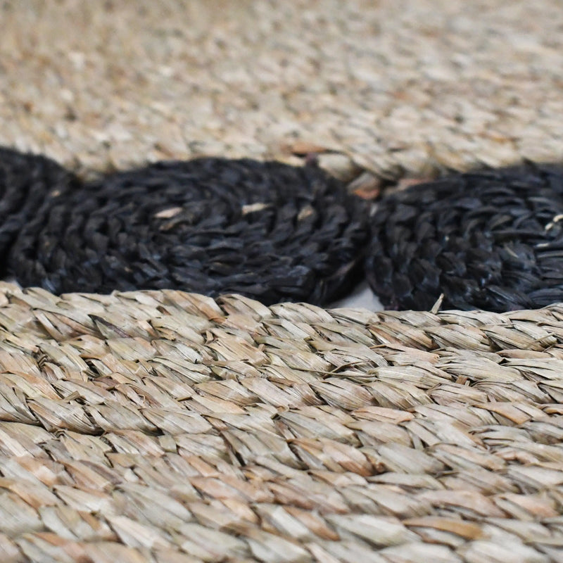 Cargue la imagen en el visor de la galería, Tapete Rumbai en circulo Decorativo Tejido Color Natura&Negra -305194