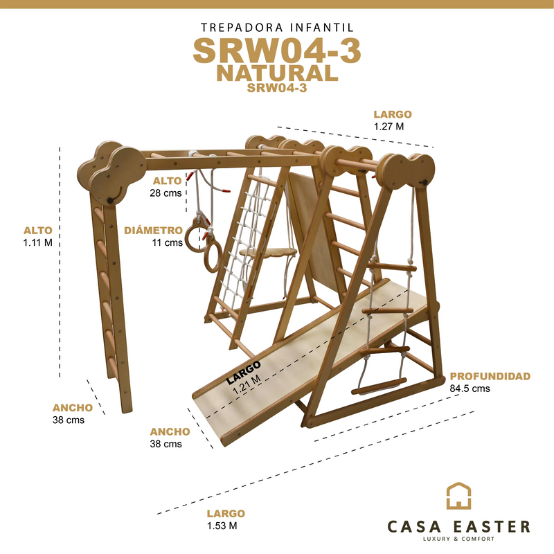 Cargue la imagen en el visor de la galería, Trepadora infantil para interior y exterior de madera SRW04-3-SRW04-3 CasaEaster