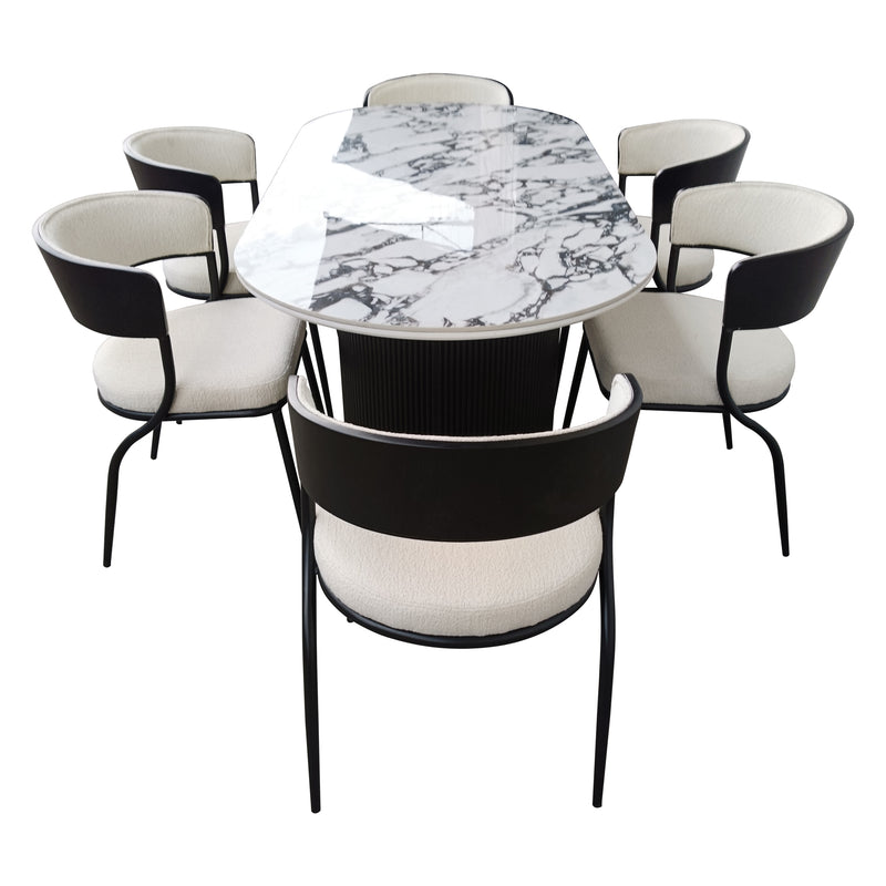 Cargue la imagen en el visor de la galería, Comedor Valise 1.8 M blanco&negro + 6 sillas JY6316XT color blanco