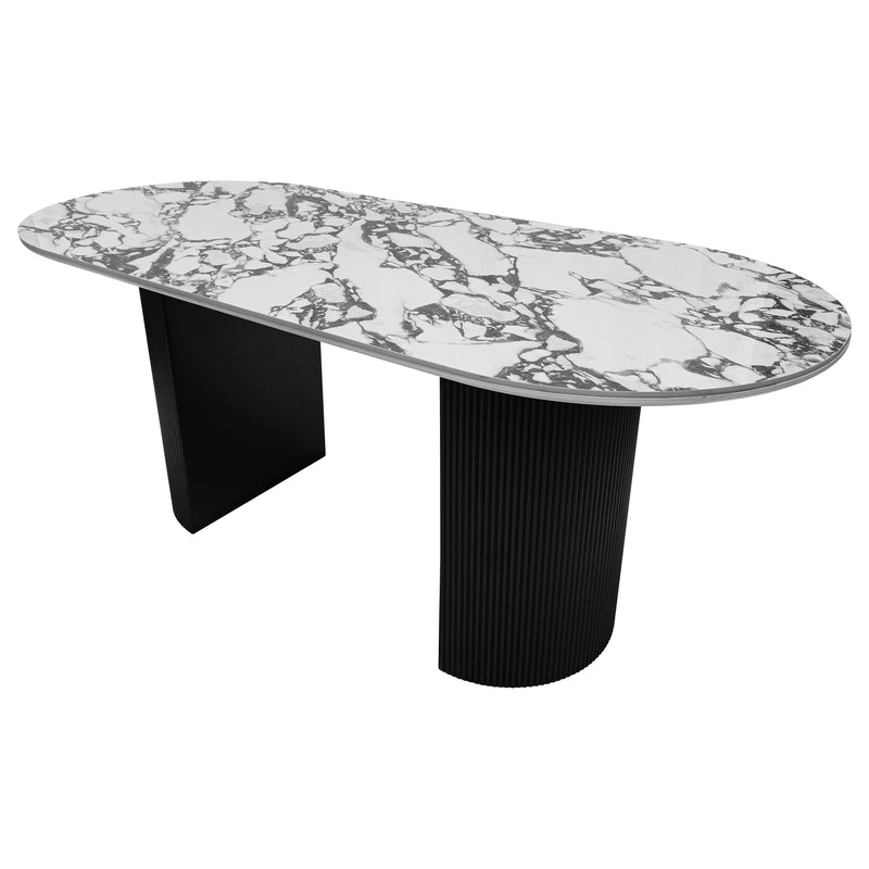 Cargue la imagen en el visor de la galería, Mesa de Comedor 1.8 M color Blanco / Negro Marmoleada Valise - 421BW-WH-BL