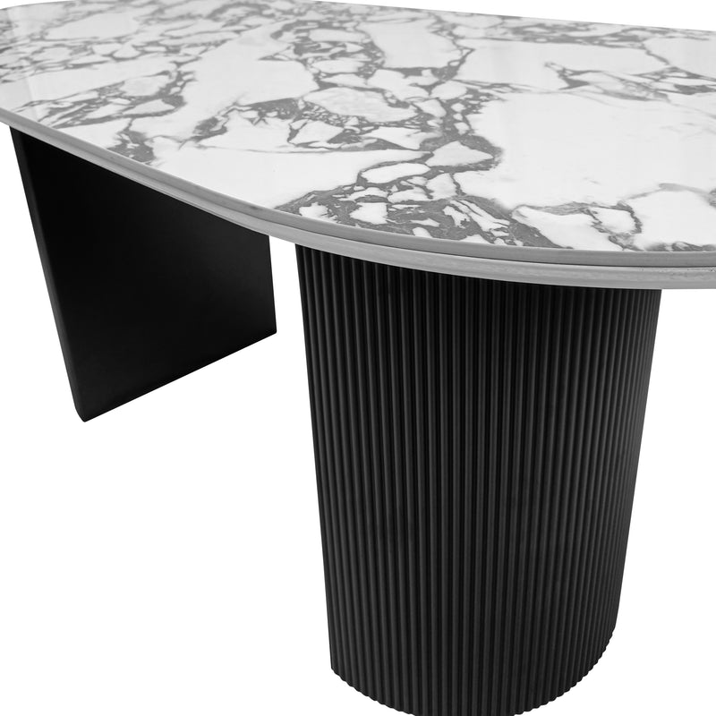 Cargue la imagen en el visor de la galería, Mesa de Comedor 1.8 M color Blanco / Negro Marmoleada Valise - 421BW-WH-BL