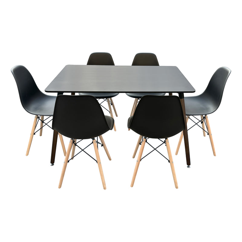 Cargue la imagen en el visor de la galería, Comedor WT03B negro 1.2 M + 6 sillas P101BL negras