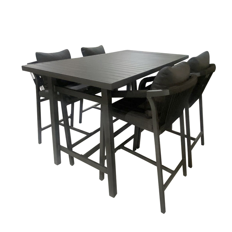 Cargue la imagen en el visor de la galería, Comedor de barra 1.55 M para Exterior o Jardin Ancona Color Carbon + 4 Silla Alta Ancona Color Carbon