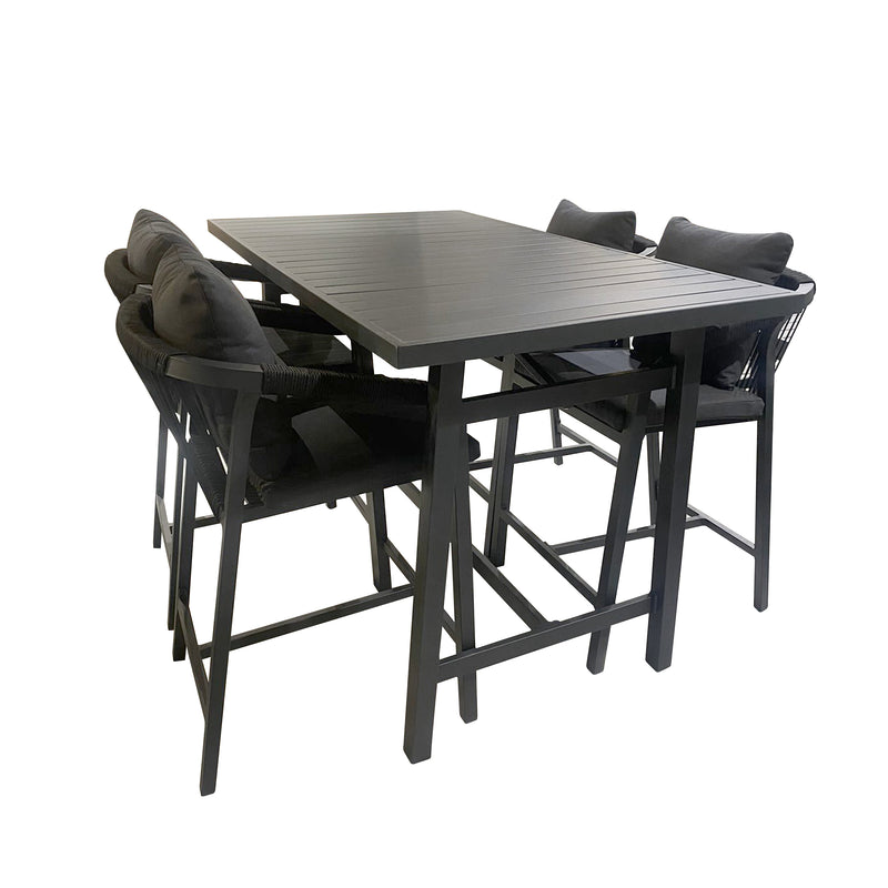 Cargue la imagen en el visor de la galería, Comedor de barra 1.55 M para Exterior o Jardin Ancona Color Carbon + 4 Silla Alta Ancona Color Carbon