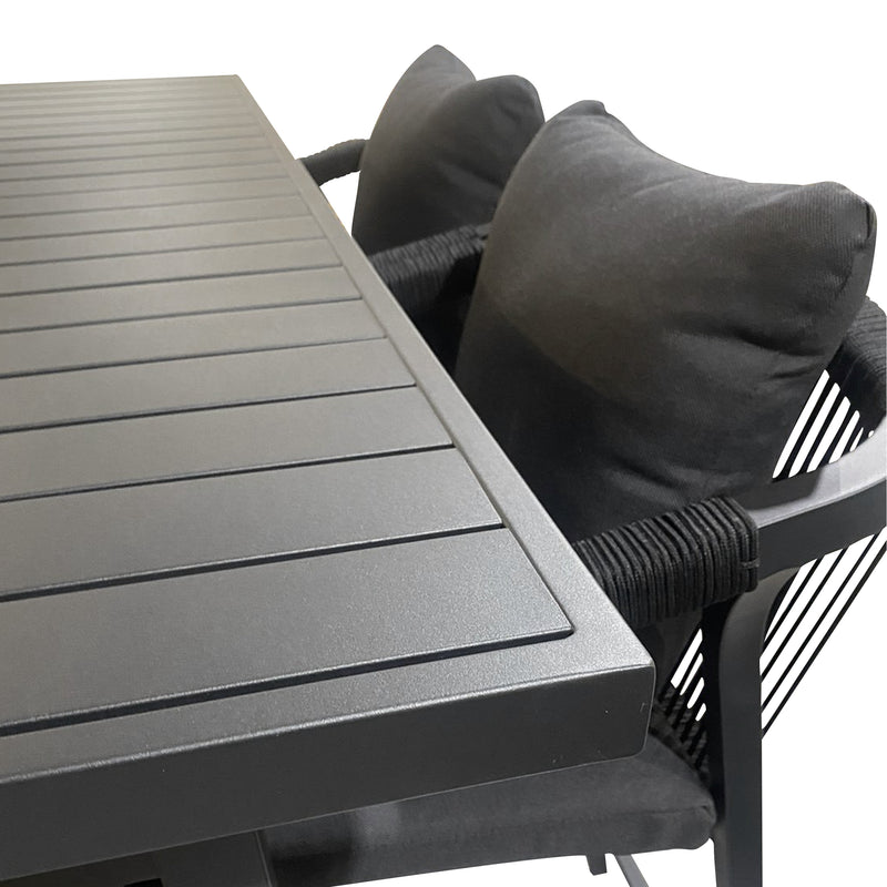 Cargue la imagen en el visor de la galería, Comedor de barra 1.55 M para Exterior o Jardin Ancona Color Carbon + 4 Silla Alta Ancona Color Carbon