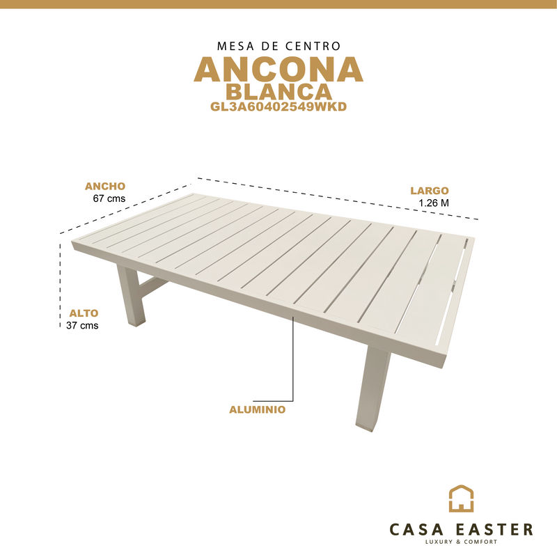 Cargue la imagen en el visor de la galería, Mesa De Centro de Aluminio Color Banca ANCONA 1.26 M - GL3A60402549WKD
